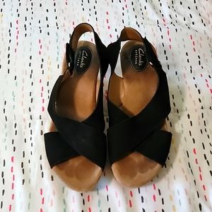 Clarks Artisan black nubuck cork wedges 9.5 Annadel Eirwyn
